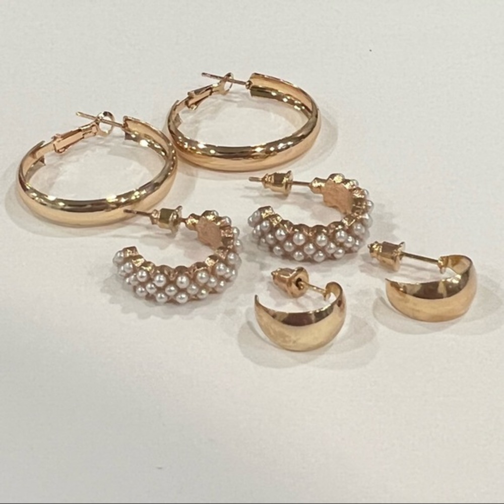 NEW 3 pcs earring set gold hoop earrings